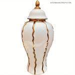 Elegant Luxury Ginger Jar Ceramic Vase WHITE w Gold Accents
