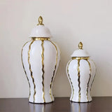 Elegant Luxury Ginger Jar Ceramic Vase WHITE w Gold Accents
